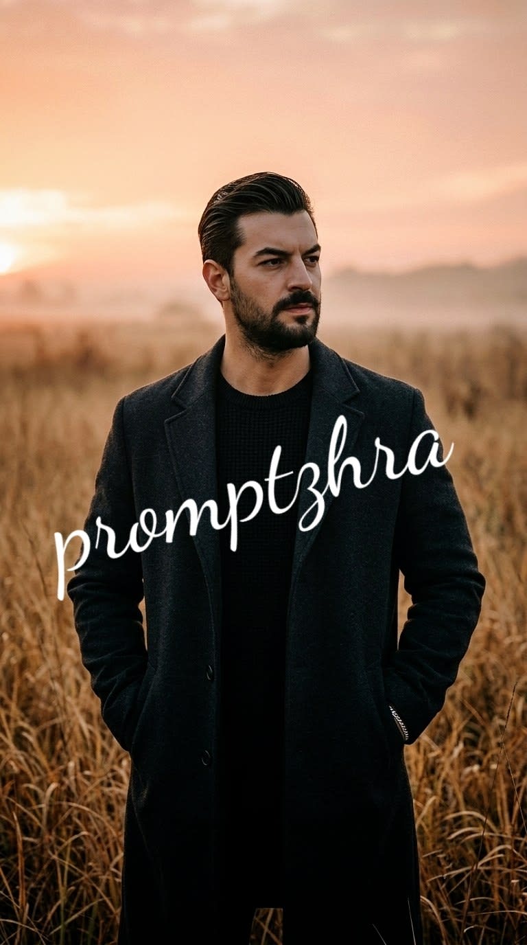 تصویر پرامپت پرتره سینمایی مرد در دشت پاییزه | PromptsFA