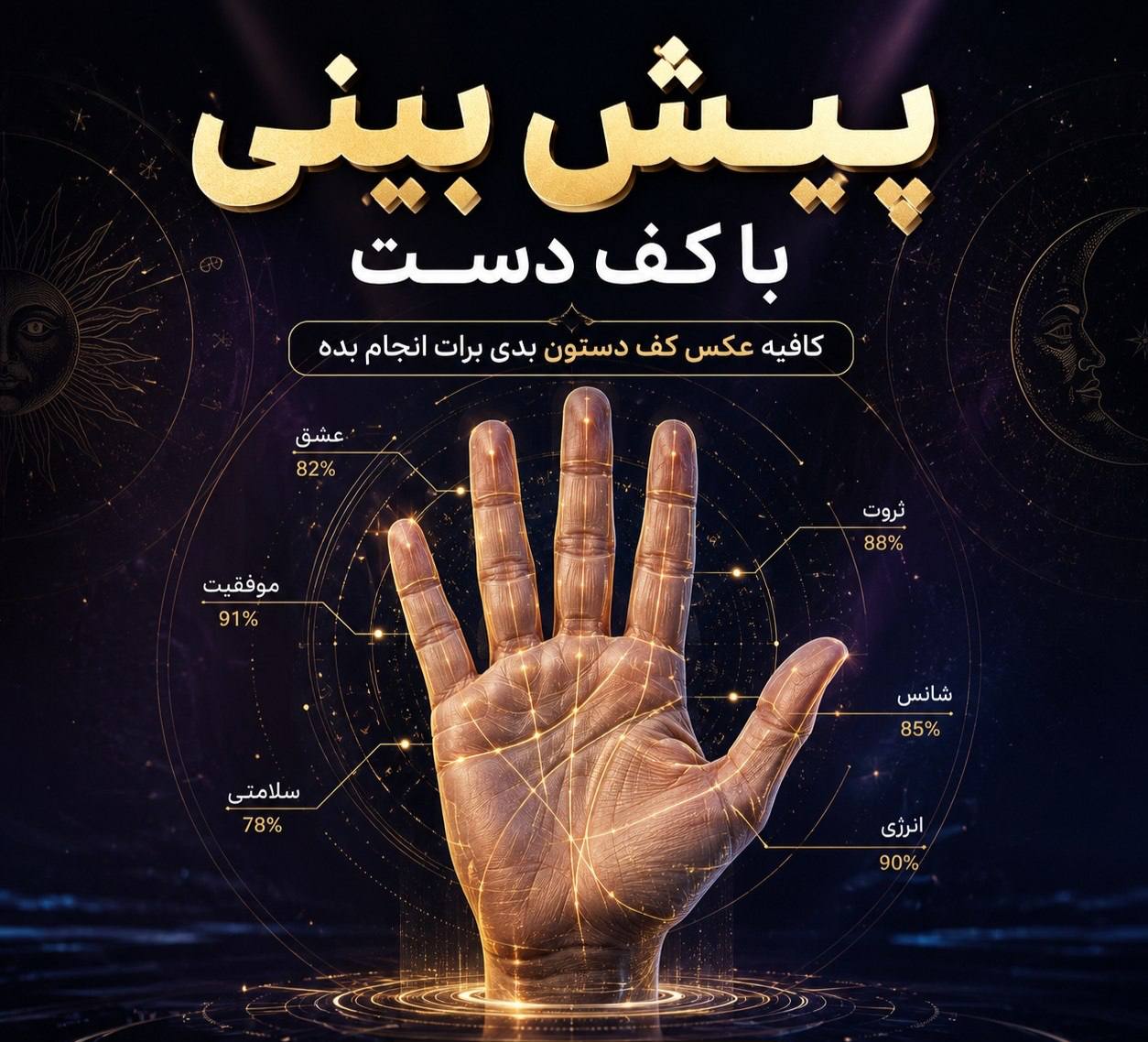 تصویر پرامپت متخصص کفبینی سنتی و تحلیل خطوط دست | PromptsFA