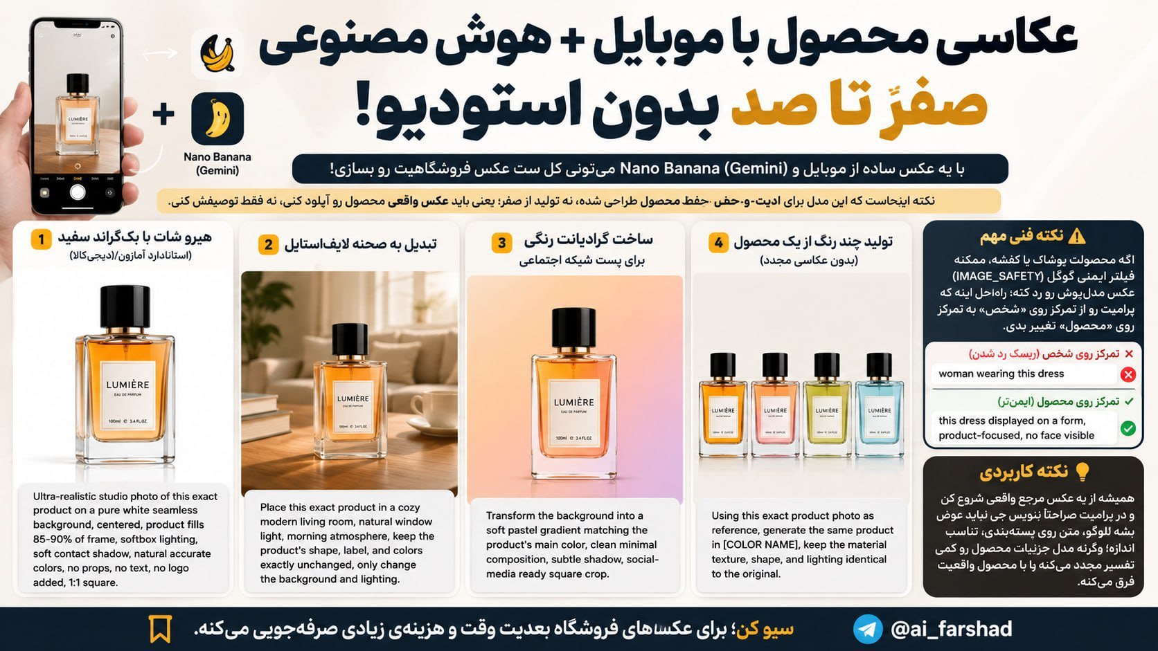 تصویر پرامپت عکاسی حرفهای و تغییر پسزمینه محصول | PromptsFA
