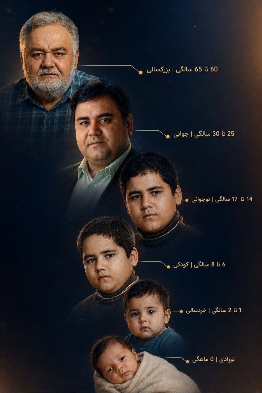 تصویر پرامپت اینفوگرافیک تغییرات سنی انسان | PromptsFA