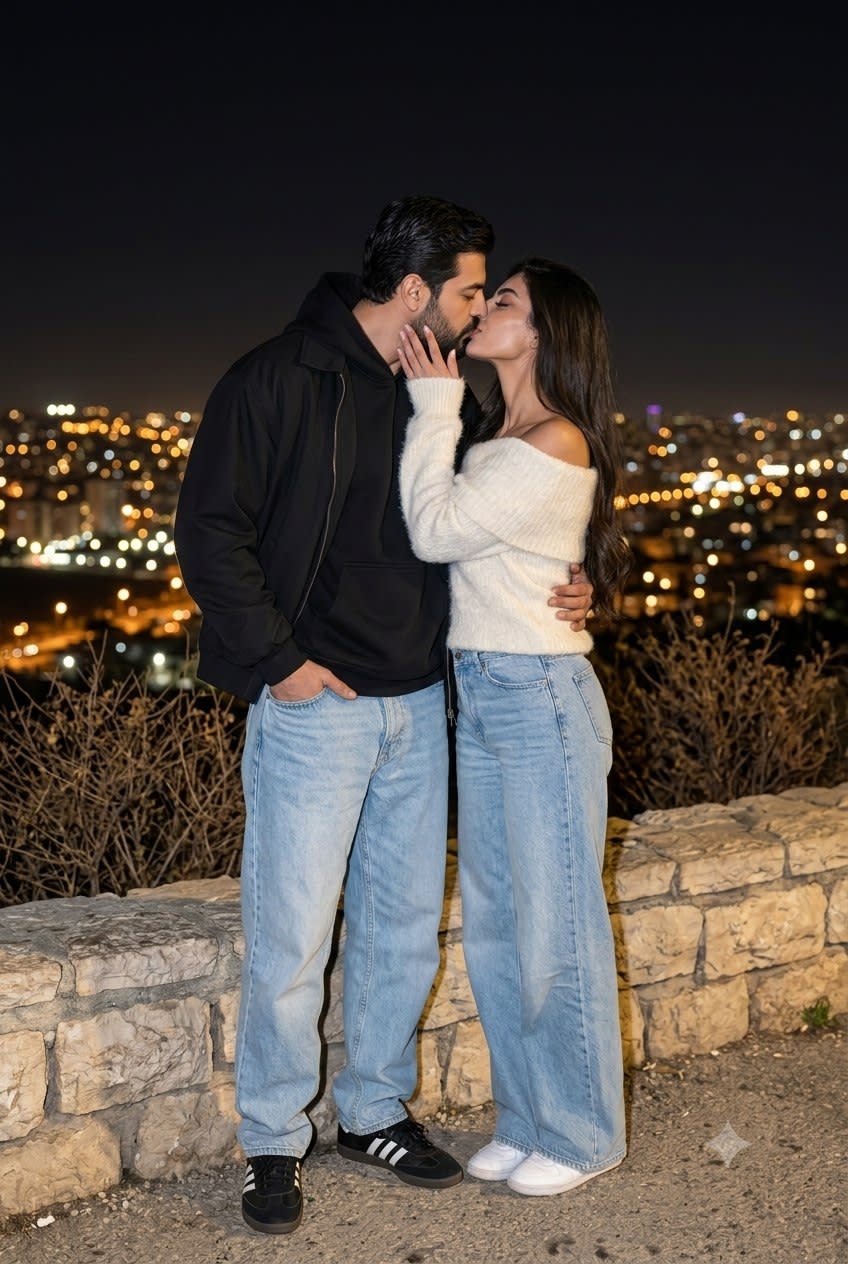 تصویر پرامپت بازآفرینی عکس زوج در شب | PromptsFA
