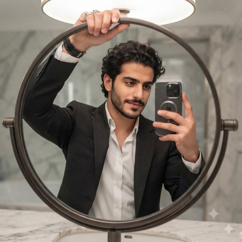 تصویر پرامپت سلفی در آینه با آیفون | PromptsFA