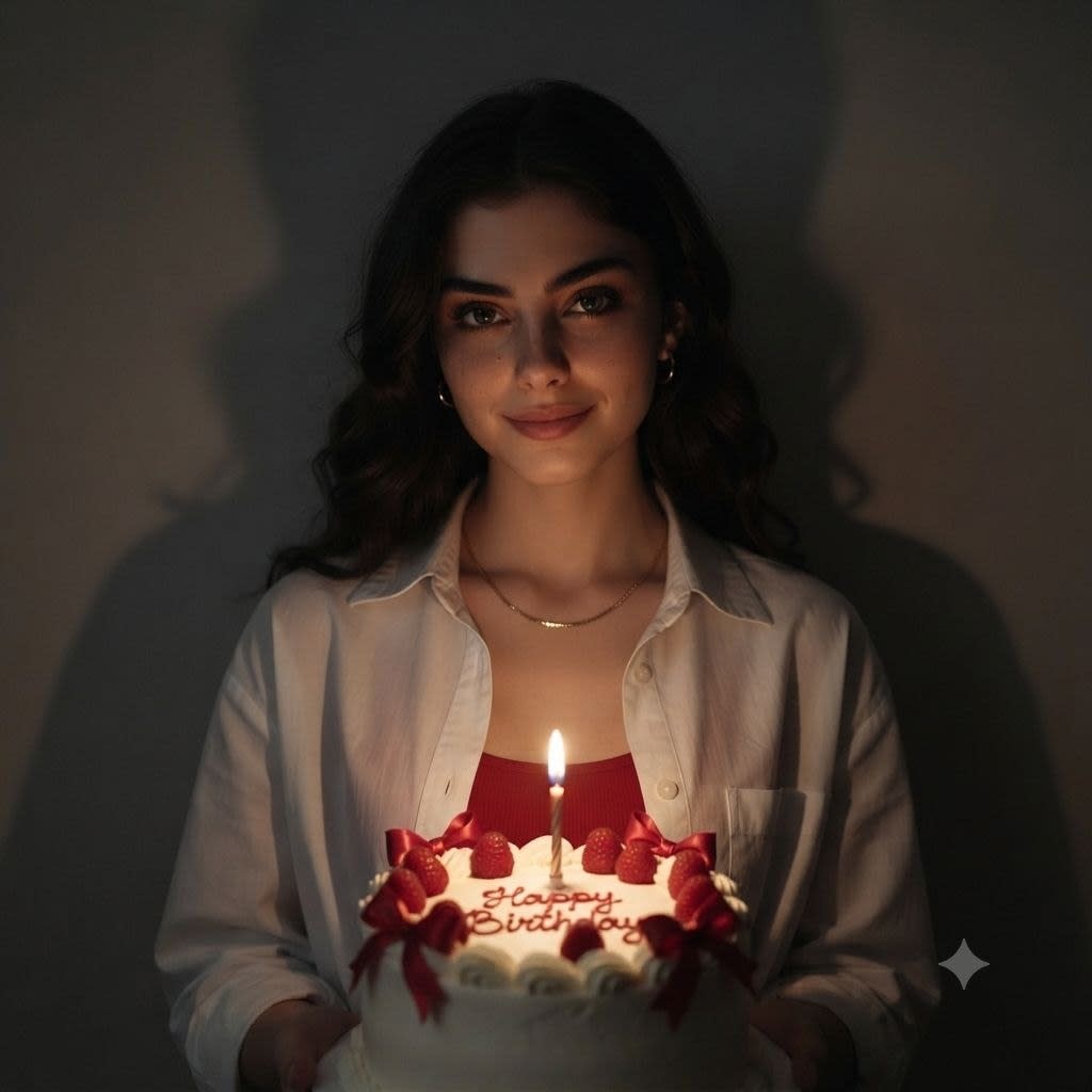 تصویر پرامپت پرتره سینمایی تولد با کیک | PromptsFA