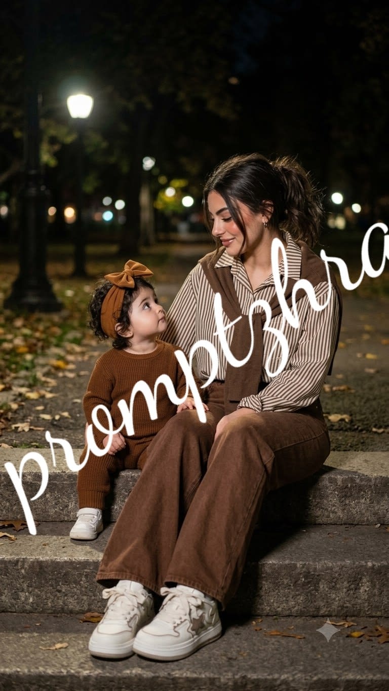 تصویر پرامپت عکاسی مادر و فرزند در شب | PromptsFA