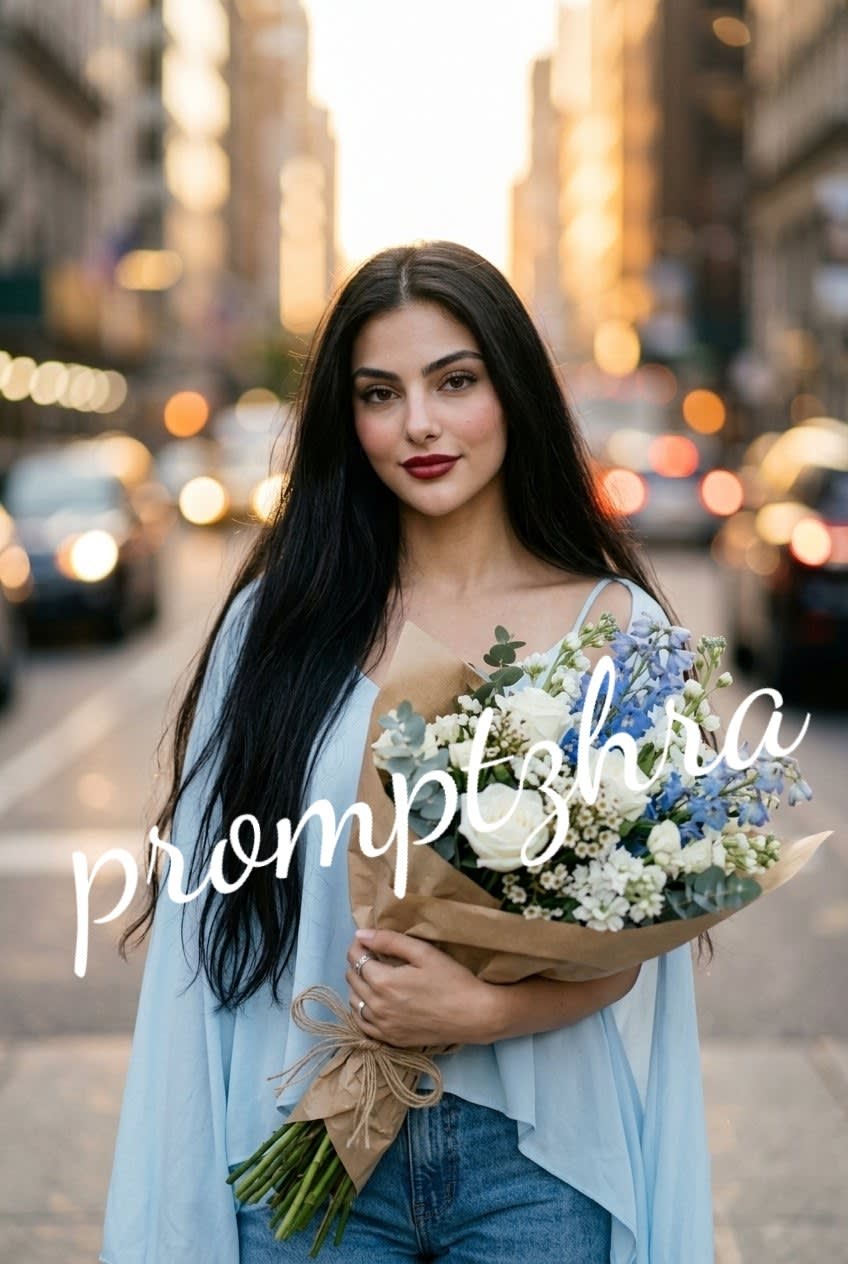 تصویر پرامپت دختر جوان در غروب شهری | PromptsFA