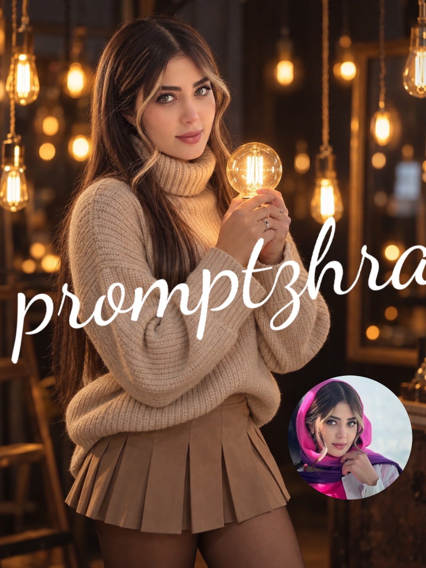 تصویر پرامپت پرتره استودیویی با لامپ ادیسون | PromptsFA