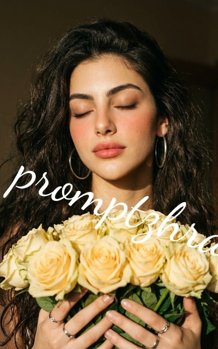تصویر پرامپت پرتره واقعگرایانه با دسته گل | PromptsFA