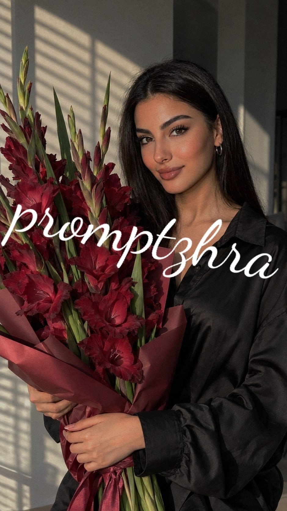 تصویر پرامپت پرتره با دستهگل گلایول | PromptsFA