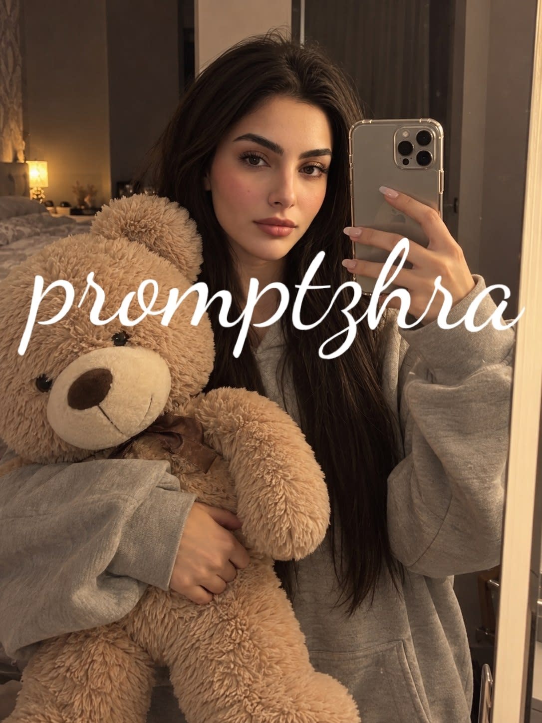 تصویر پرامپت سلفی آینهای با خرس عروسکی | PromptsFA