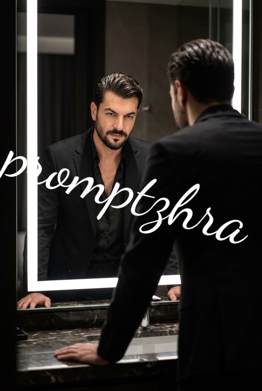 تصویر پرامپت پرتره سینمایی مردانه در آینه | PromptsFA