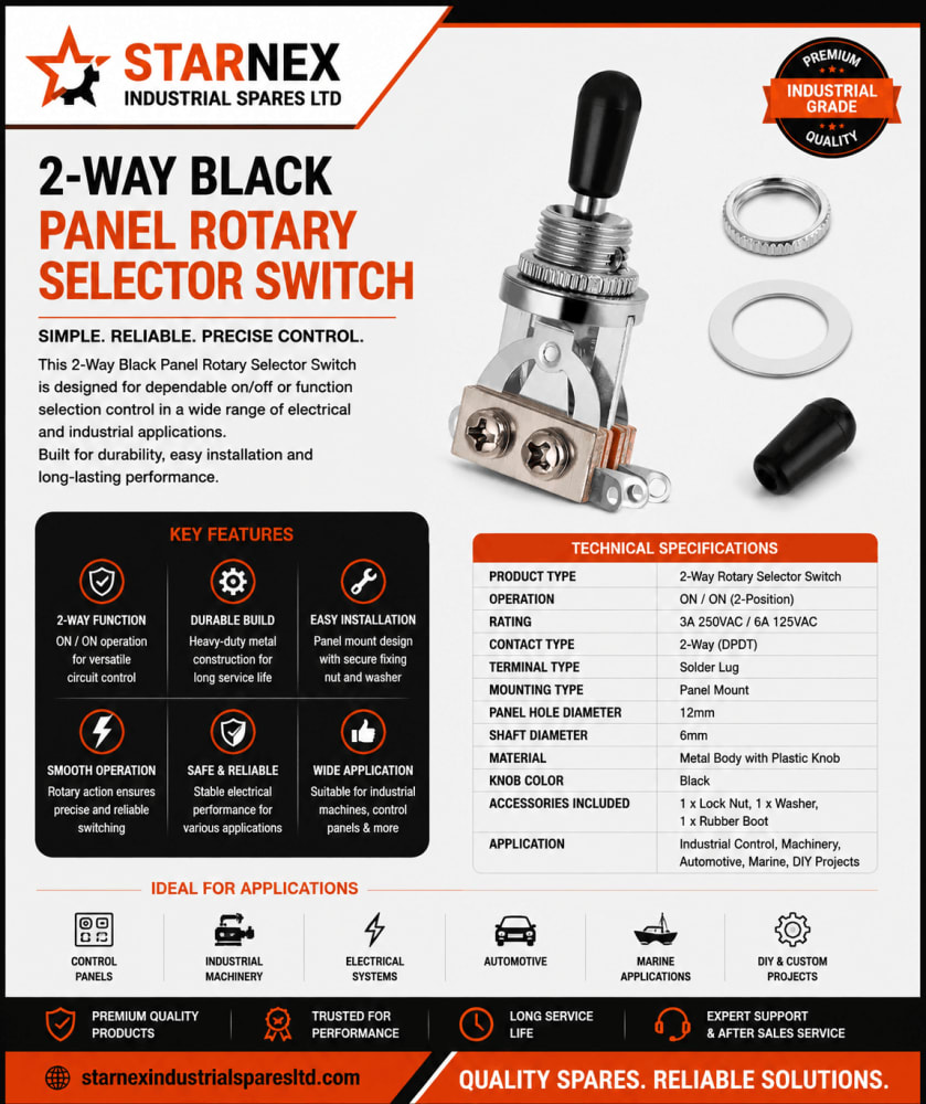 2-Way Black Panel Rotary Selector Switch for industrial boiler control panel wiring