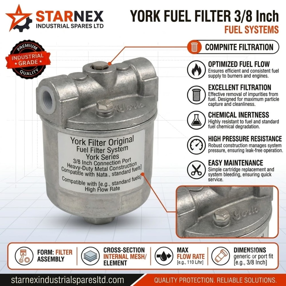 York Fuel Filter 3/8 Inch engineered for commercial oil burner fuel supply lines in industrial facilities