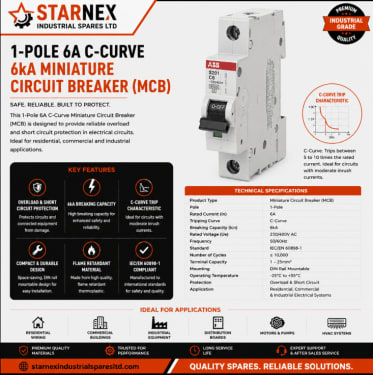1-Pole 6A C-Curve 6kA Miniature Circuit Breaker (MCB)