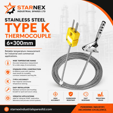Stainless Steel Type K Thermocouple 6×300mm