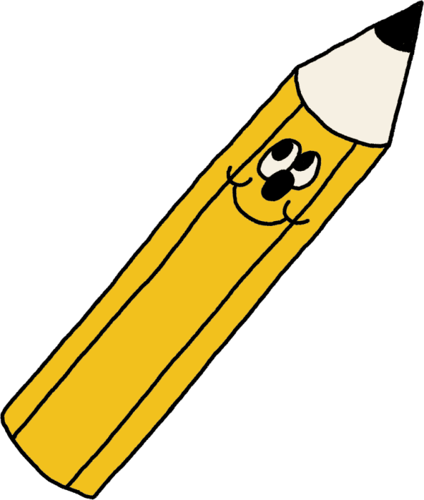 Hand-illustrated pencil character representing CreateCollect's creative invoicing