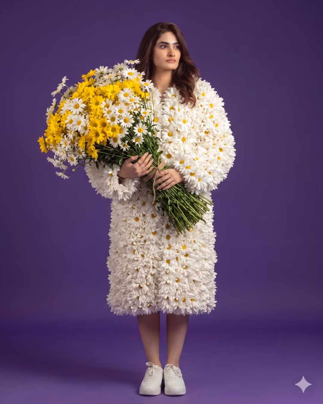 High-Fashion Floral Coat Studio Portrait AI Prompt - Gemini Pro Generated Prompt Result (After)
