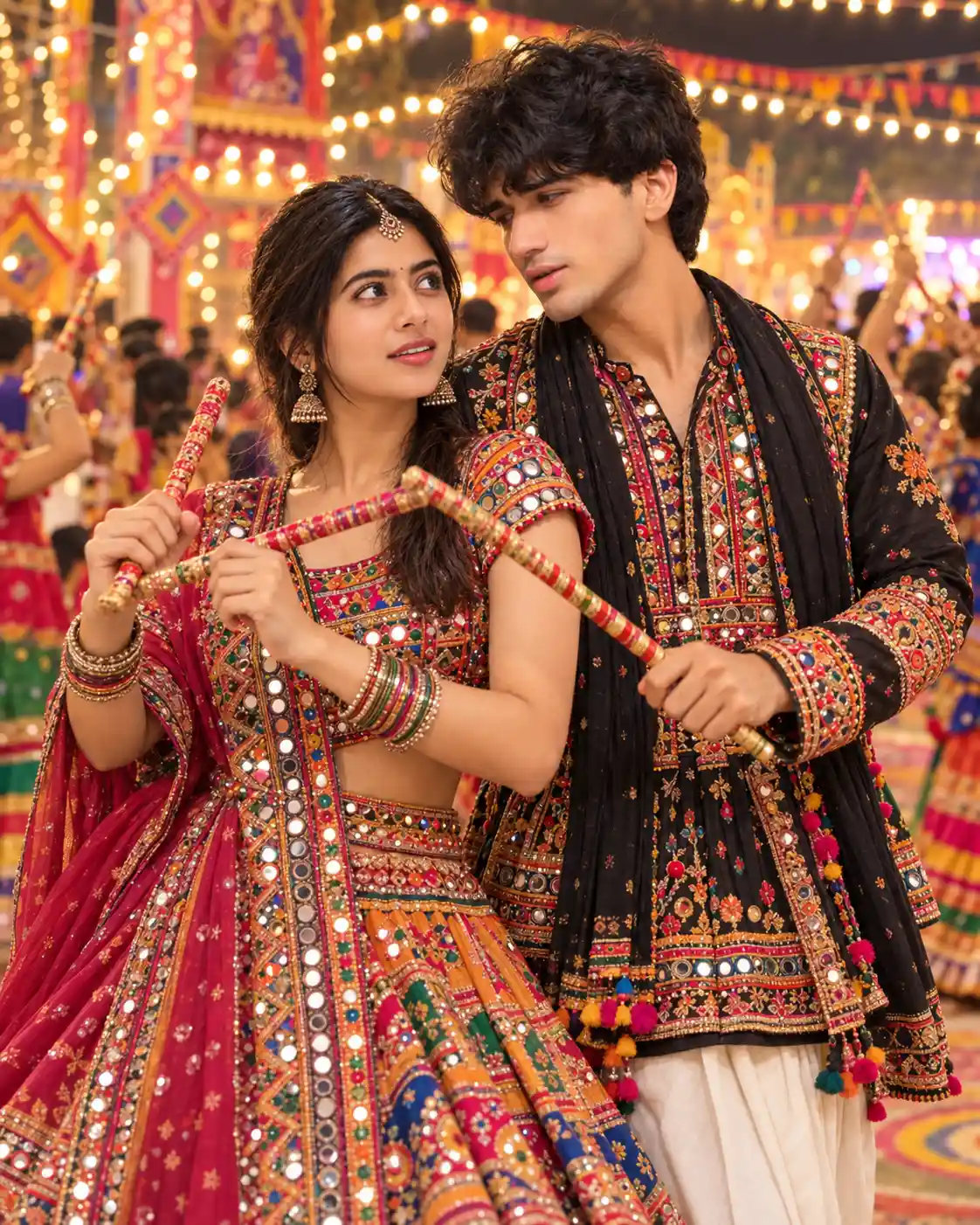 Navratri Couple AI Photo Prompt – Garba Dandiya Transformation - ChatGPT Generated Prompt Result (After)