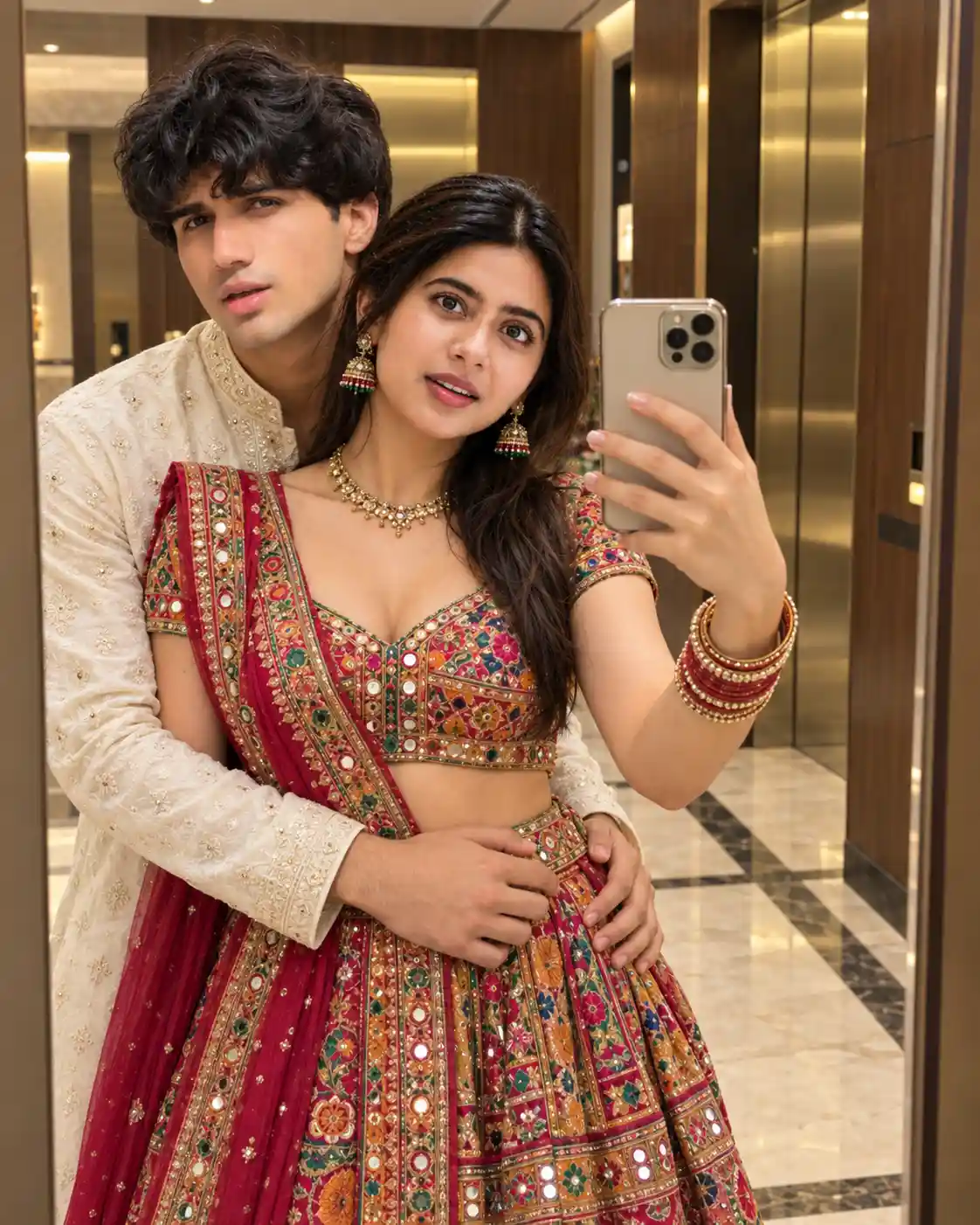 navratri couple mirror selfie prompt for gemini - Gemini Pro Generated Prompt Result (After)