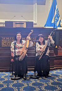 Oksana Telepko and Halya Leskiv on the bandura