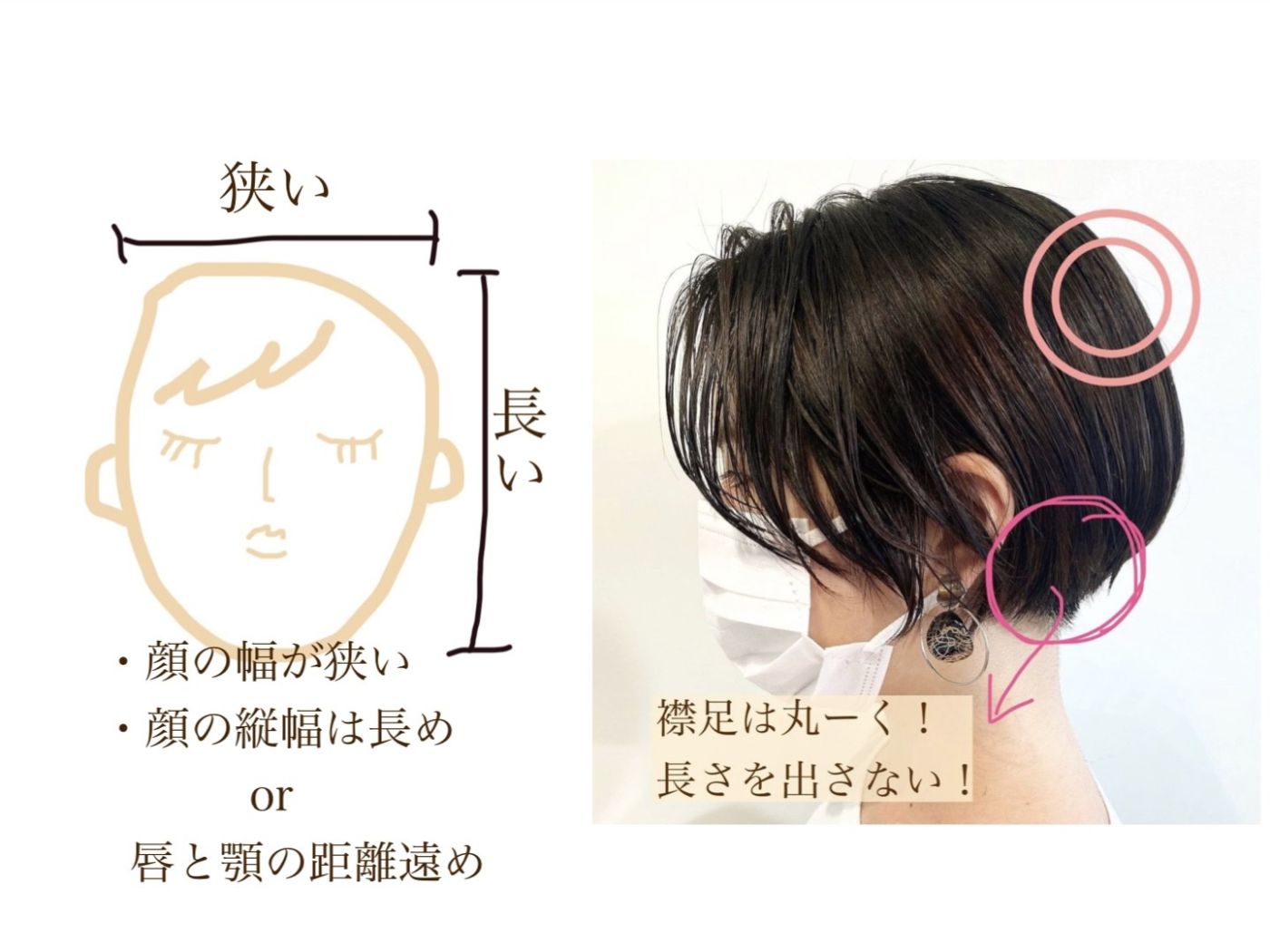 【 面長さんの特徴・似合うショートヘア 】