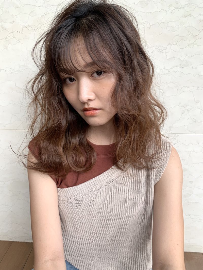 波ウェーブ ミディアム ヘアカタログ 美容室 Nyny 寝屋川店 宮田 健吾