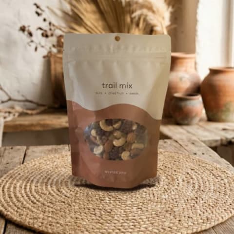Trail mix pouch on the Rustic jute scene, square catalog tile