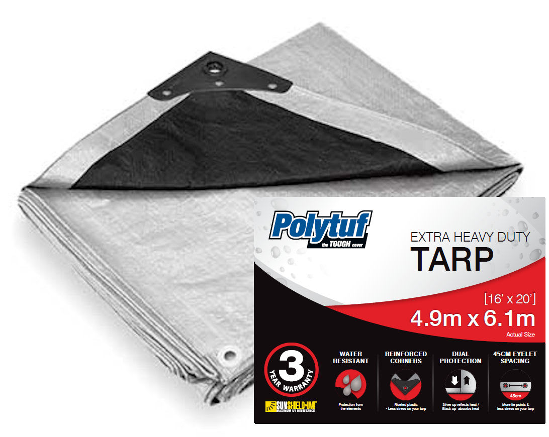Polytuf Heavy Duty Silver and Black Tarpaulin-4.9 x 6.1m (Each) for ...
