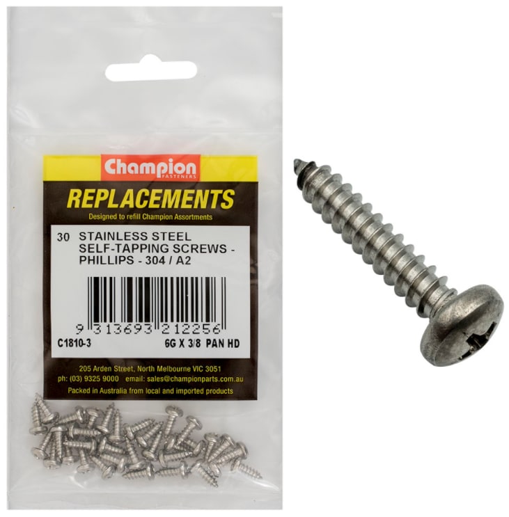 6G X 3/8 PAN Stainless Steel Self-Tapping Screws-30PK (Packet) for sale ...