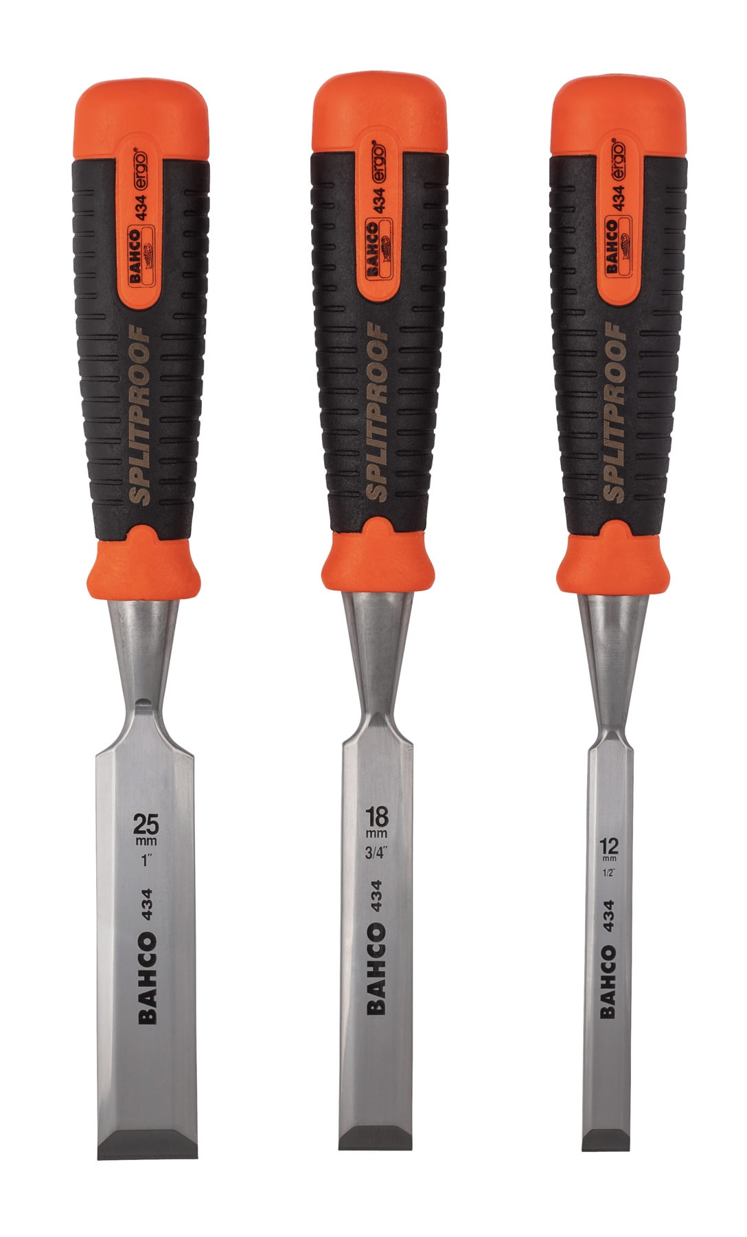 BAHCO ERGO Splitproof Woodworking Chisel Set-Cardboard Box-3 Piece ...