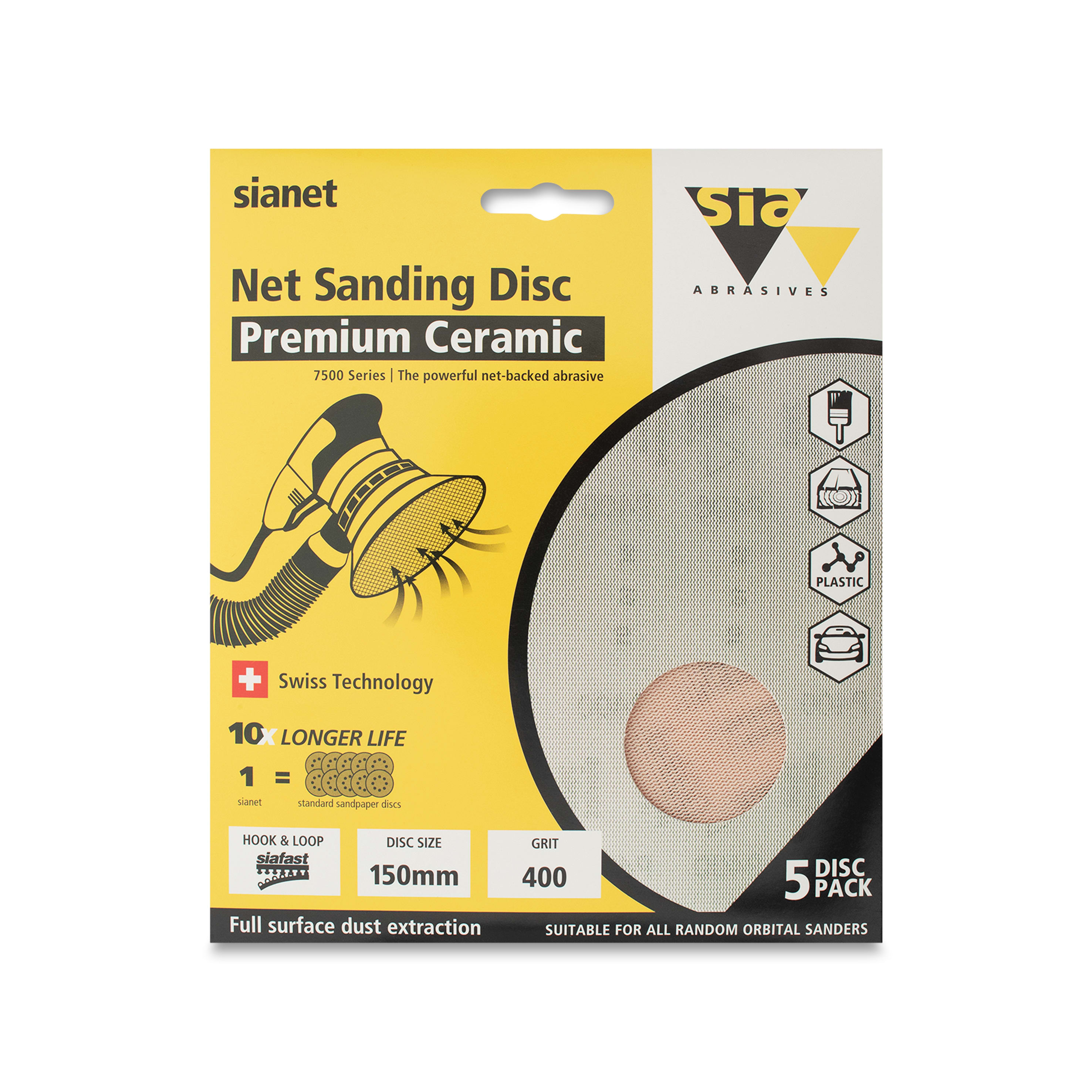 Sia Abrasives Disc 7500 Net H/L P400-150mm-Pack of 5 (Packet) for sale ...