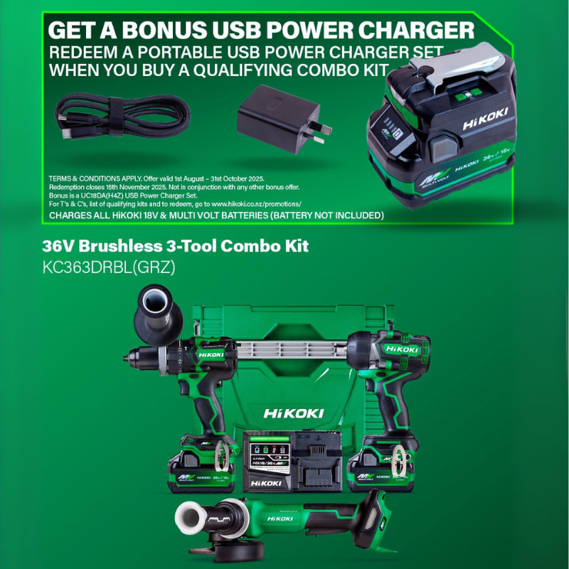 HiKOKI 36V Drill/Wrench/Grinder KC363DRBL(GRZ)-3 Piece-Combo Kit