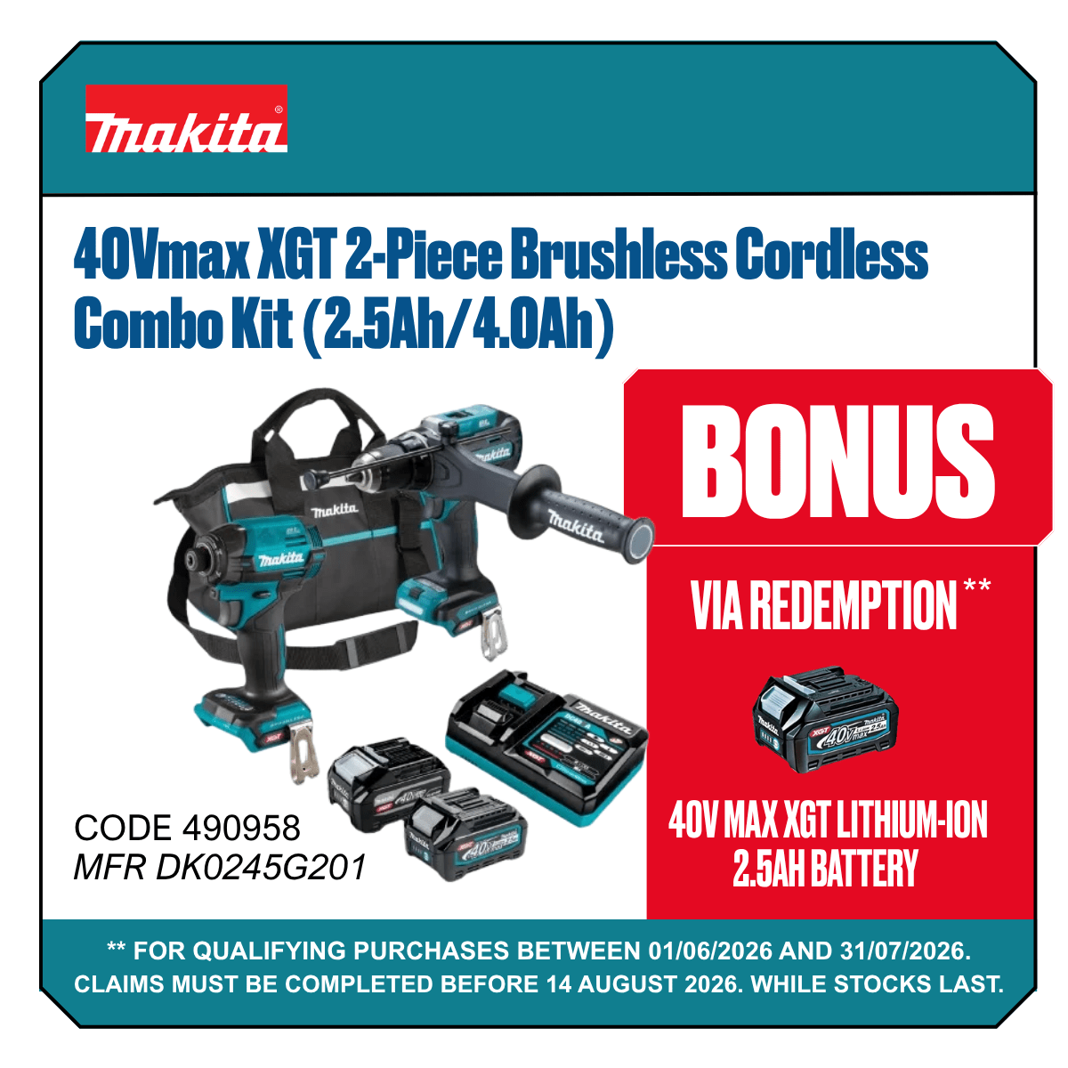 Makita XGT TD002 HP003 2.5 4040F-2-Piece for sale | NZ Safety 