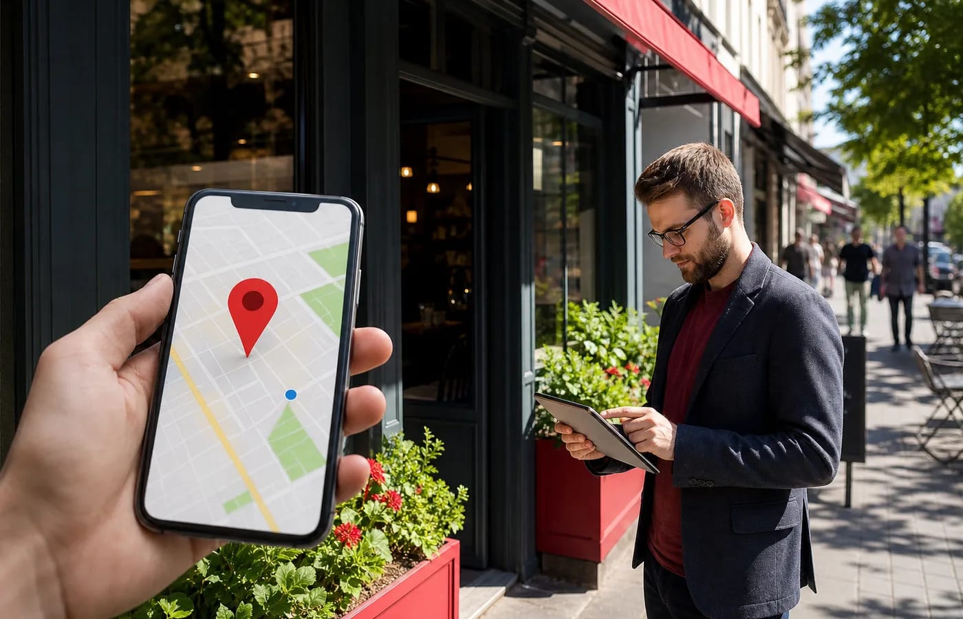 Local SEO marketer optimizing a storefront business for map pack and nearby customer search