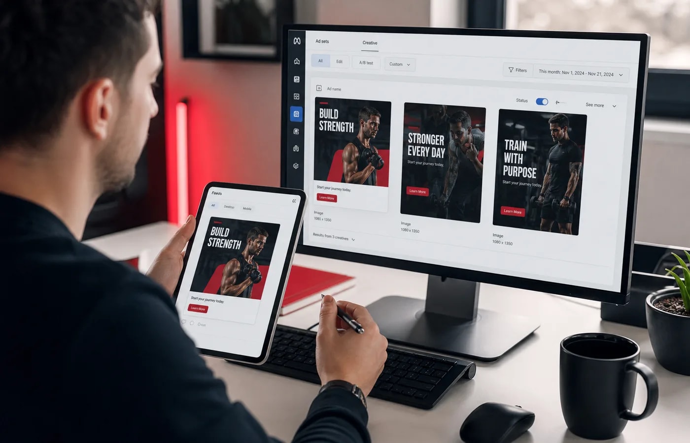 Meta Ads specialist comparing Facebook and Instagram ad creatives and audience performance
