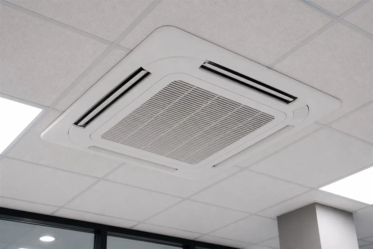 Ceiling cassette air conditioner in an interior space