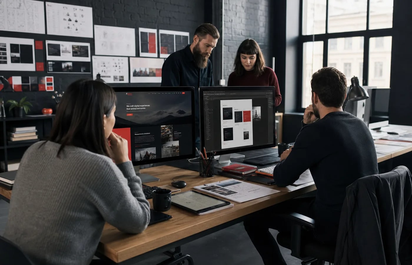 Web and creative studio collaborating on website mockups branding and design systems
