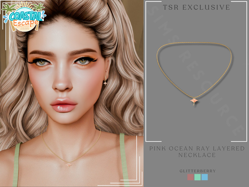 Sims 4 Coastal Escape - Pink Ocean Ray Necklace by Glitterberryfly