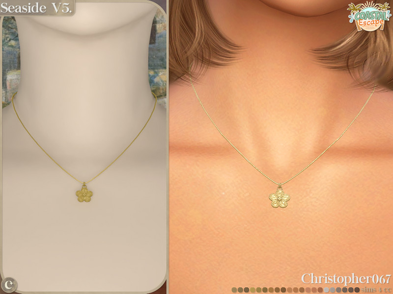 Sims 4 Seaside Necklace V5 - Textured Flower Charm Necklace by christopher067