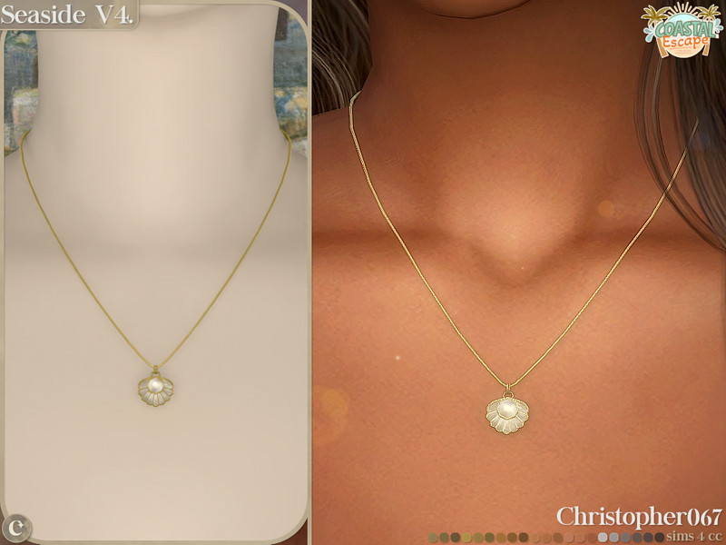 Sims 4 Seaside Necklace V4 - Pearl Seashell Charm Necklace by christopher067