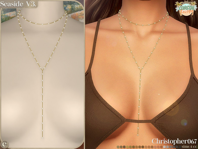 Sims 4 Seaside Necklace V3 - Pearl Bead Chain Lariat Necklace by christopher067