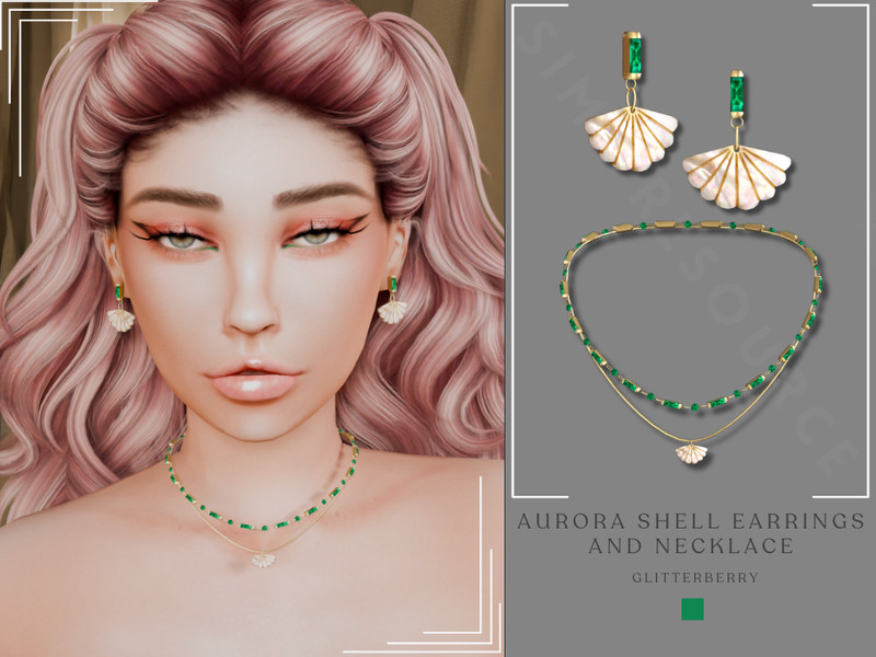 Sims 4 Glitterberrysims- Aurora Shell Necklace by Glitterberryfly