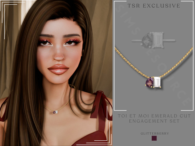 Sims 4 Toi et Moi Emerald Cut Necklace by Glitterberryfly