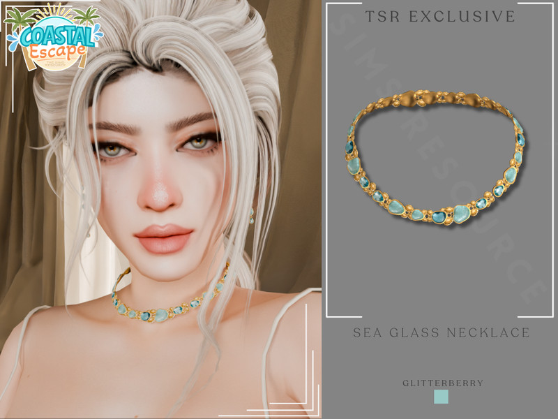 Sims 4 Coastal Escape - Sea Glass Necklace by Glitterberryfly