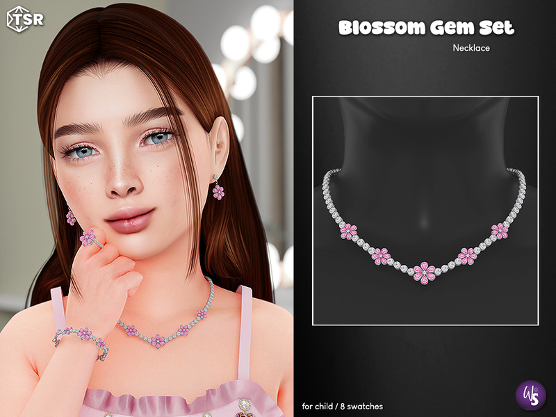 Sims 4 (Wisteria) Blossom Gem Set - Necklace (child) by WisteriaSims