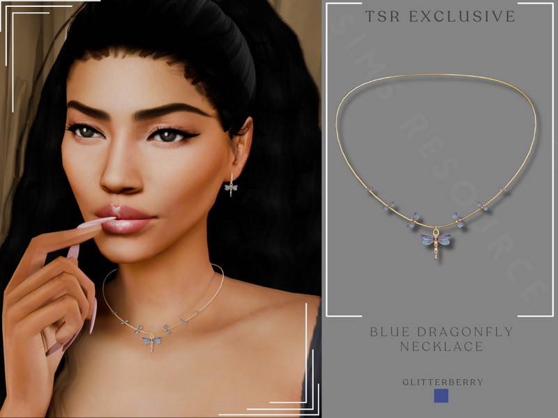 Sims 4 Blue Dragonfly Necklace by Glitterberryfly