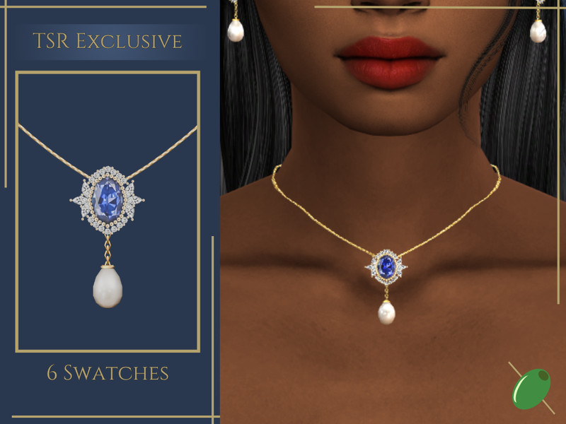 Sims 4 Clara Sapphire Pearl Necklace by Pitted0live