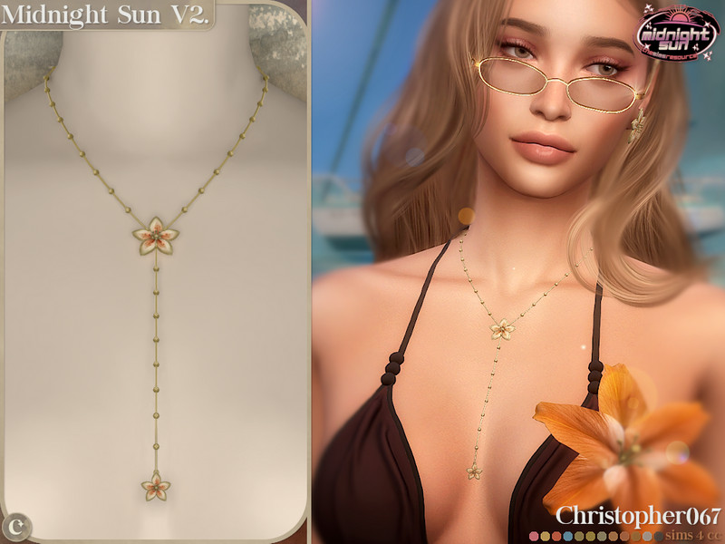 Sims 4 Midnight Sun Necklace V2 - Summer Flower Satellite Chain Lariat Necklace by christopher067