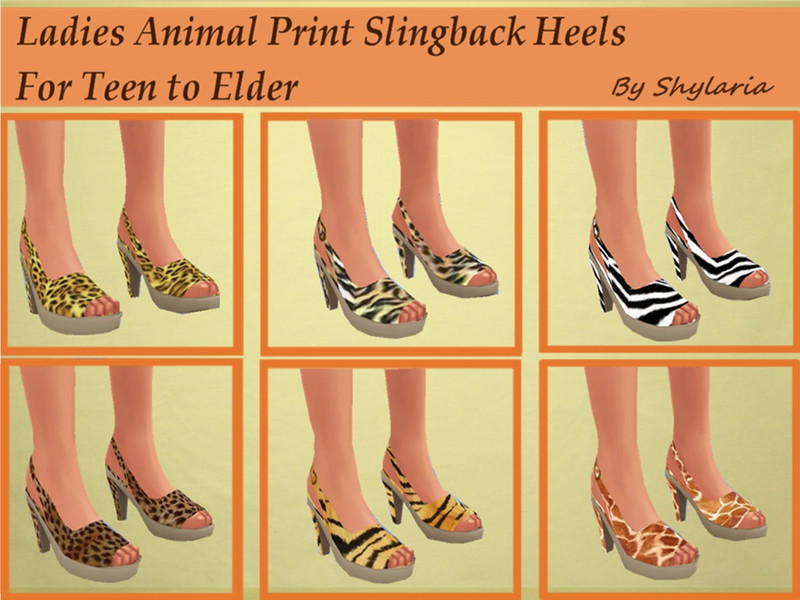 Sims 4 Ladies Animal Print Slingback Heels by Shylaria