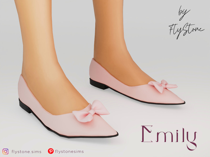 Sims 4 Emily - female pointed toe heels with bow by FlyStone