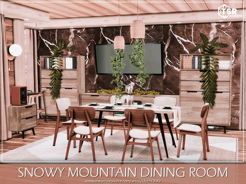 Sims 4 Snowy Mountain Dining Room by MychQQQ